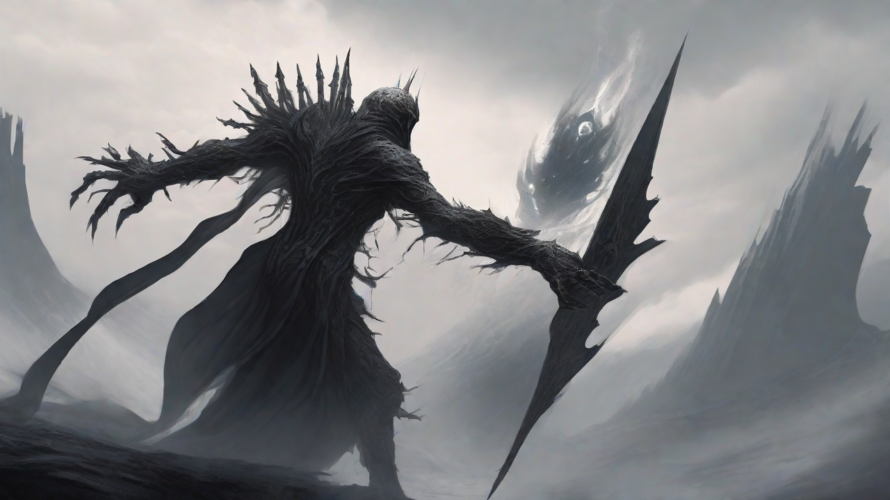 Guided by the void's dark whispers, a lone traveler ventures into the abyss, navigating through a realm of eternal darkness, guided by an unknown force that seeks rebirth and liberation from the void's grasp.