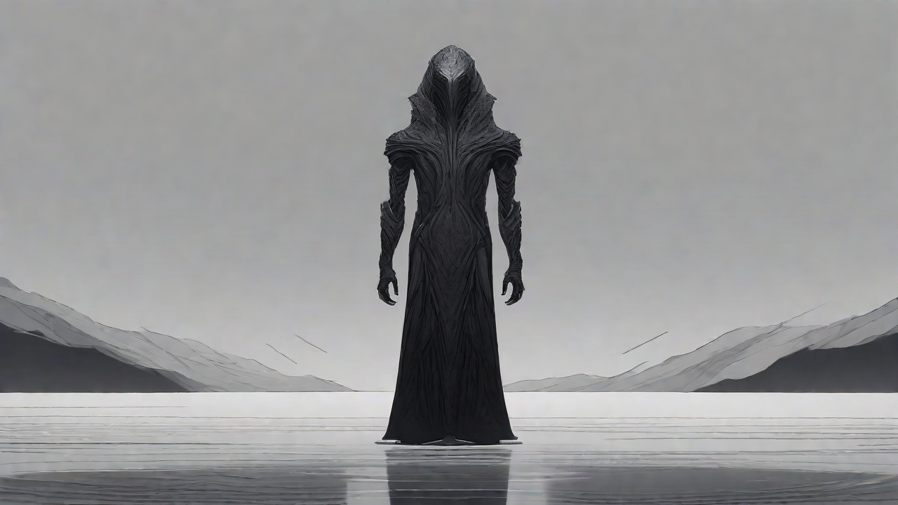 As the void's abyssal silence envelops them, a figure stands at the edge, their footsteps echoing through the void, guided by an unseen power that pushes them towards an otherworldly realm, where eternal rebirth awaits.