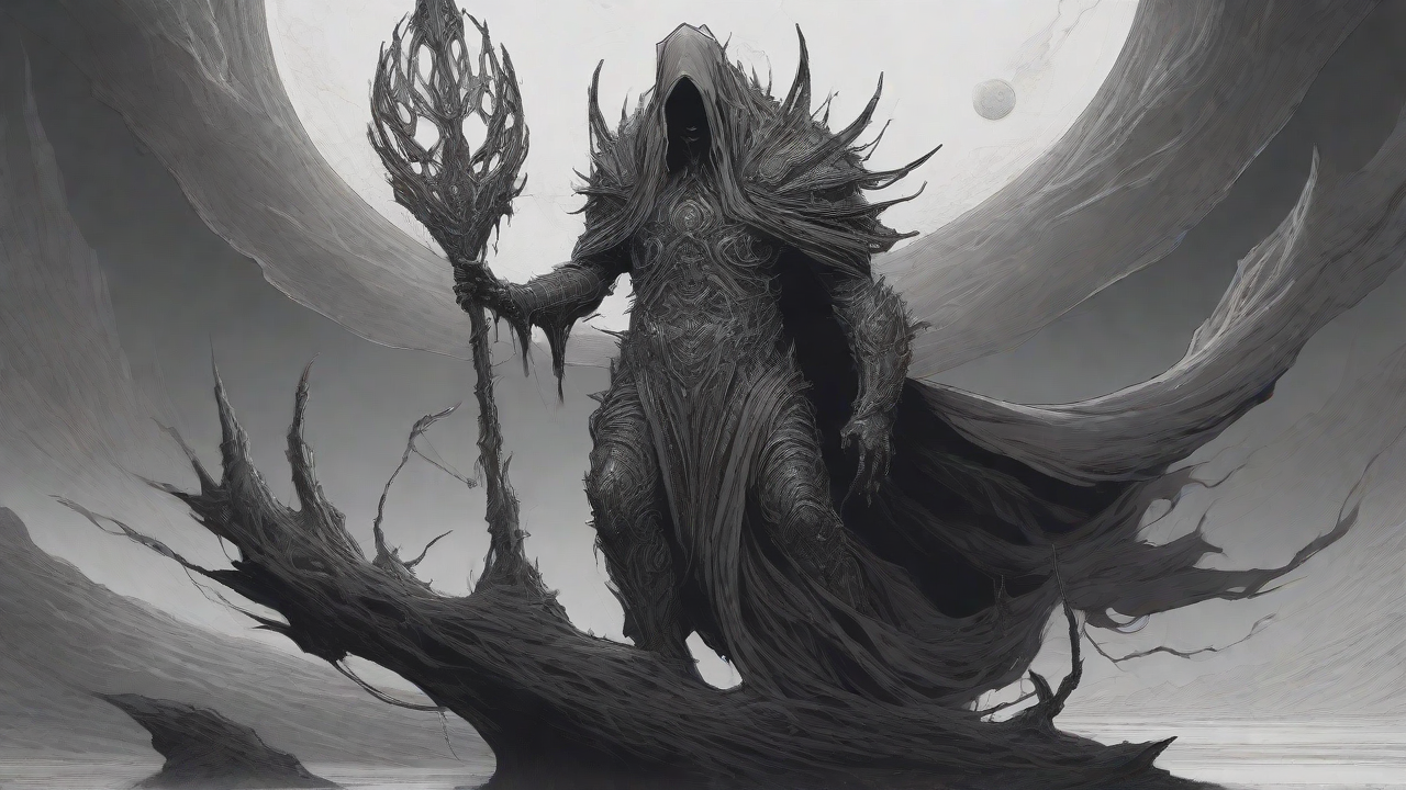 Guided by the void's dark whispers, a lone traveler ventures into the abyss, navigating through a realm of eternal darkness, guided by an unknown force that seeks rebirth and liberation from the void's grasp.
