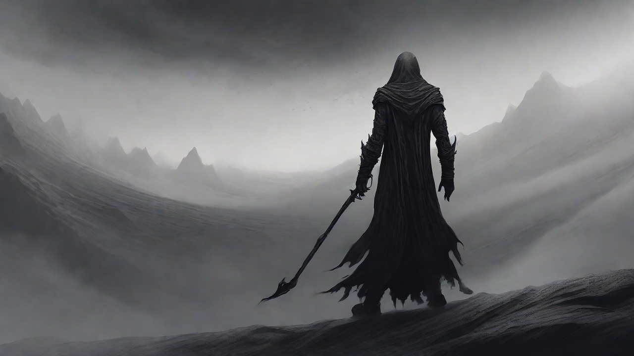 Guided by the void's dark whispers, a lone traveler ventures into the abyss, navigating through a realm of eternal darkness, guided by an unknown force that seeks rebirth and liberation from the void's grasp.