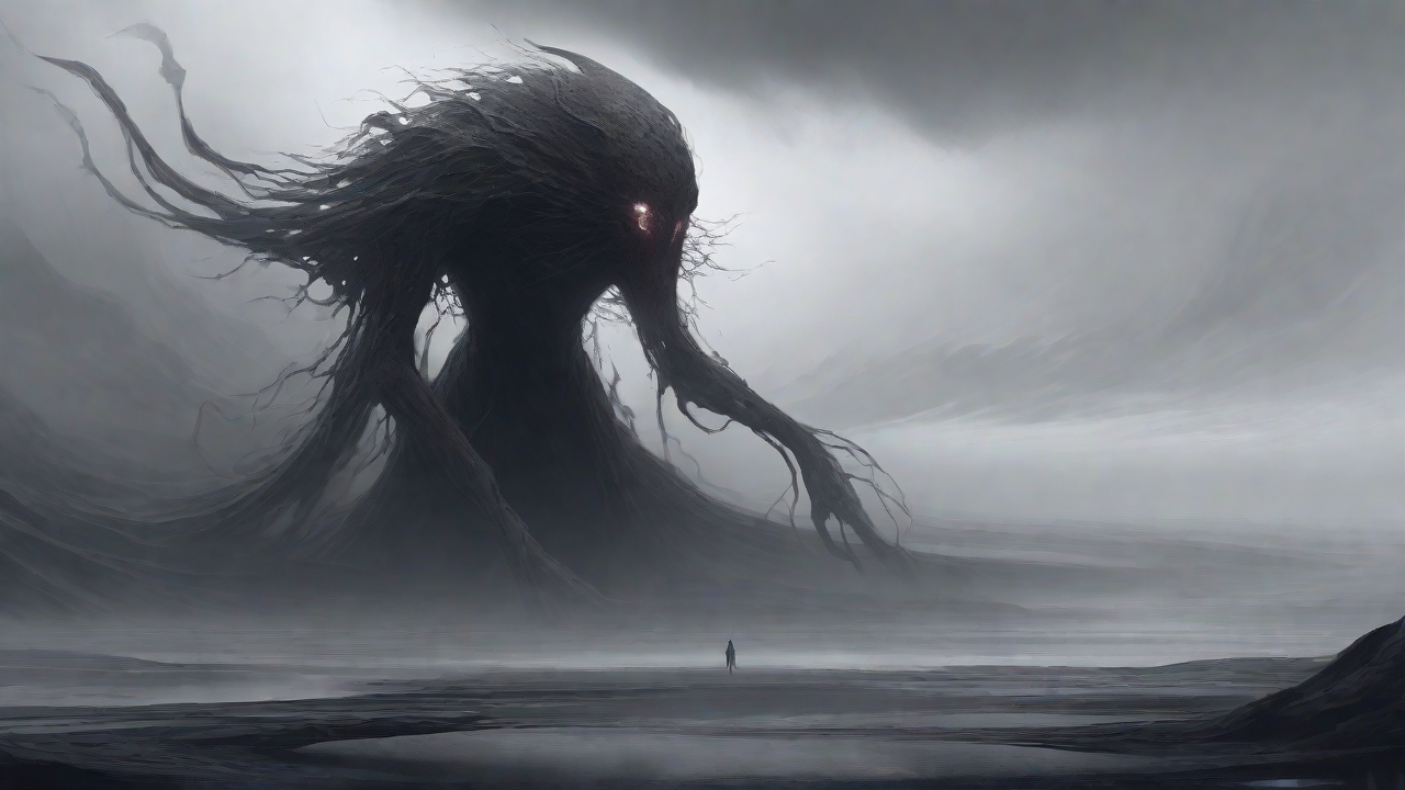 As the void's abyssal silence envelops them, a figure stands at the edge, their footsteps echoing through the void, guided by an unseen power that pushes them towards an otherworldly realm, where eternal rebirth awaits.