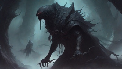 Guided by the void's dark whispers, a lone traveler ventures into the abyss, navigating through a realm of eternal darkness, guided by an unknown force that seeks rebirth and liberation from the void's grasp.