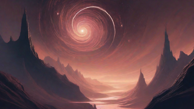 In the depths of a swirling void, a lone figure stands at the precipice, illuminated only by the faint glow of a dying star, as they embark on a perilous journey through the abyss towards an unknown destination.