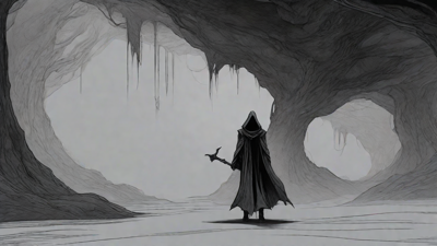Guided by the void's dark whispers, a lone traveler ventures into the abyss, navigating through a realm of eternal darkness, guided by an unknown force that seeks rebirth and liberation from the void's grasp.
