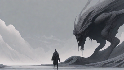 As the void's abyssal silence envelops them, a figure stands at the edge, their footsteps echoing through the void, guided by an unseen power that pushes them towards an otherworldly realm, where eternal rebirth awaits.