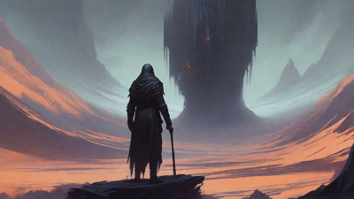Guided by the void's dark whispers, a lone traveler ventures into the abyss, navigating through a realm of eternal darkness, guided by an unknown force that seeks rebirth and liberation from the void's grasp.