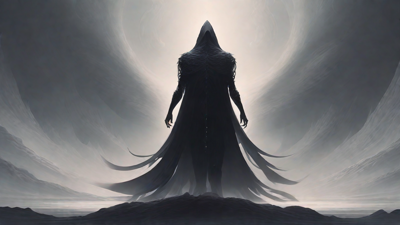 As the void's abyssal silence envelops them, a figure stands at the edge, their footsteps echoing through the void, guided by an unseen power that pushes them towards an otherworldly realm, where eternal rebirth awaits.
