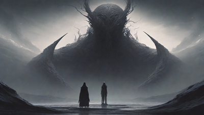 As the void's abyssal silence envelops them, a figure stands at the edge, their footsteps echoing through the void, guided by an unseen power that pushes them towards an otherworldly realm, where eternal rebirth awaits.