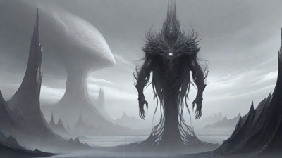 As the void's abyssal silence envelops them, a figure stands at the edge, their footsteps echoing through the void, guided by an unseen power that pushes them towards an otherworldly realm, where eternal rebirth awaits.