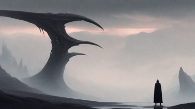 As the void's abyssal silence envelops them, a figure stands at the edge, their footsteps echoing through the void, guided by an unseen power that pushes them towards an otherworldly realm, where eternal rebirth awaits.