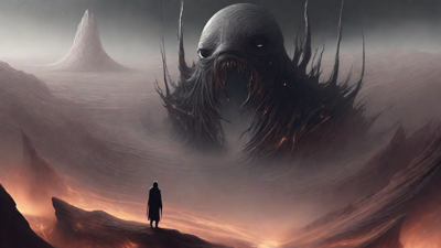 Guided by the void's dark whispers, a lone traveler ventures into the abyss, navigating through a realm of eternal darkness, guided by an unknown force that seeks rebirth and liberation from the void's grasp.