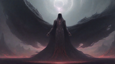 As the void's abyssal silence envelops them, a figure stands at the edge, their footsteps echoing through the void, guided by an unseen power that pushes them towards an otherworldly realm, where eternal rebirth awaits.