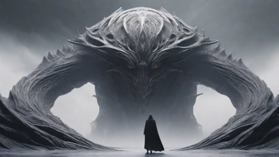 As the void's abyssal silence envelops them, a figure stands at the edge, their footsteps echoing through the void, guided by an unseen power that pushes them towards an otherworldly realm, where eternal rebirth awaits.