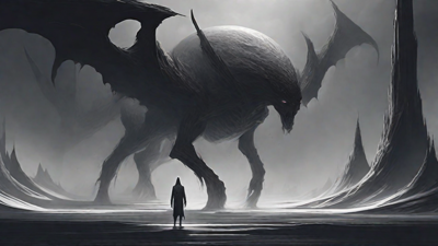 As the void's abyssal silence envelops them, a figure stands at the edge, their footsteps echoing through the void, guided by an unseen power that pushes them towards an otherworldly realm, where eternal rebirth awaits.