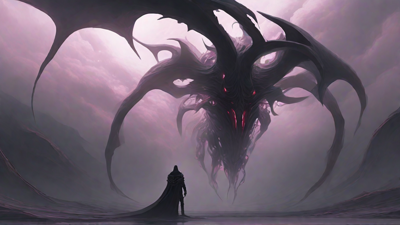 As the void's abyssal silence envelops them, a figure stands at the edge, their footsteps echoing through the void, guided by an unseen power that pushes them towards an otherworldly realm, where eternal rebirth awaits.