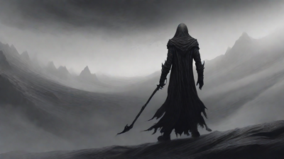 Guided by the void's dark whispers, a lone traveler ventures into the abyss, navigating through a realm of eternal darkness, guided by an unknown force that seeks rebirth and liberation from the void's grasp.