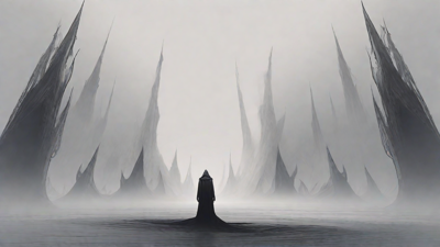 As the void's abyssal silence envelops them, a figure stands at the edge, their footsteps echoing through the void, guided by an unseen power that pushes them towards an otherworldly realm, where eternal rebirth awaits.