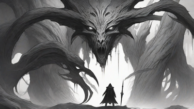 Guided by the void's dark whispers, a lone traveler ventures into the abyss, navigating through a realm of eternal darkness, guided by an unknown force that seeks rebirth and liberation from the void's grasp.