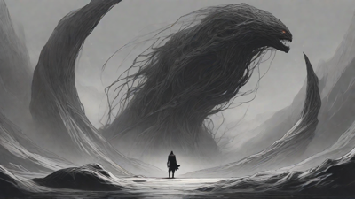 Guided by the void's dark whispers, a lone traveler ventures into the abyss, navigating through a realm of eternal darkness, guided by an unknown force that seeks rebirth and liberation from the void's grasp.