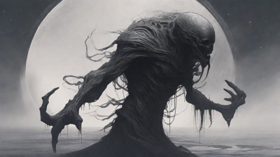 As the void's abyssal silence envelops them, a figure stands at the edge, their footsteps echoing through the void, guided by an unseen power that pushes them towards an otherworldly realm, where eternal rebirth awaits.