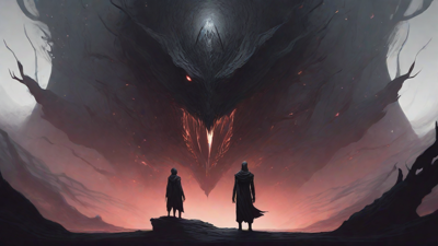 Guided by the void's dark whispers, a lone traveler ventures into the abyss, navigating through a realm of eternal darkness, guided by an unknown force that seeks rebirth and liberation from the void's grasp.